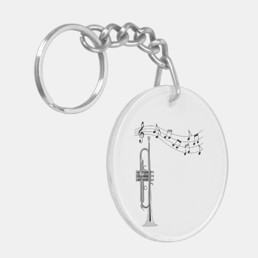 Trompetenmusiker mit Musiknote Schlüsselanhänger (Vorderseite links)