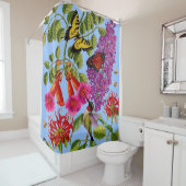 Trompetenrebe, Schmetterlingsstrauch, Bienenbalsam Duschvorhang (Beispiel)