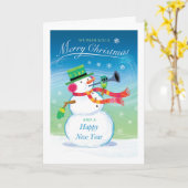 Trompetenschneemann Frohe Weihnachtskarte Karte (Gelbe Blume)