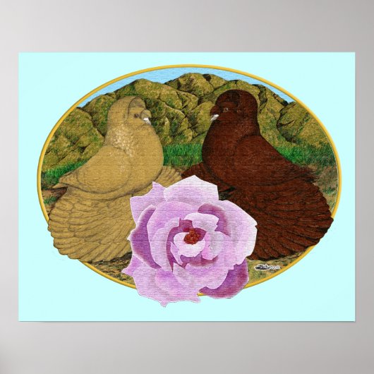 Trompeter Tauben und Rose Poster (Vorne)
