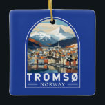 Tromso Norwegen Reisen Vintag Keramikornament<br><div class="desc">Tromso Retro Vektor-Reise-Design. Tromsø ist eine Stadt in der Gemeinde Tromsø im Landkreis Troms,  Norwegen.</div>