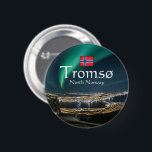 Tromso Norwegen Souvenir Button<br><div class="desc">Reisen Sie Foto der Nordlichter über Tromso,  an der Küste von Nordnorwegen,  Skandinavien. Foto © Sebastian Wurm.</div>