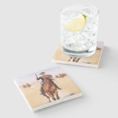 Trooper der Ebenen (Cowboy-Pferdereiter) Steinuntersetzer (Seitenansicht)