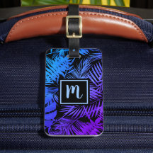 Tropenblau lila Palmblattmonogramm modern
