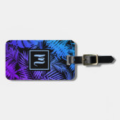 Tropenblau lila Palmblattmonogramm modern Gepäckanhänger (Vorderseite horizontal)