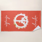 Tropenblumenfriedenszeichen Personalisiert Orange Strandtuch (Vorderseite)