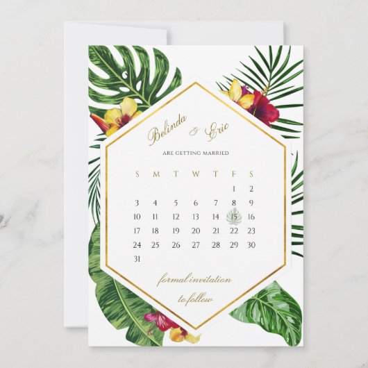 Tropenblumenkarte Save the Date (Rückseite)