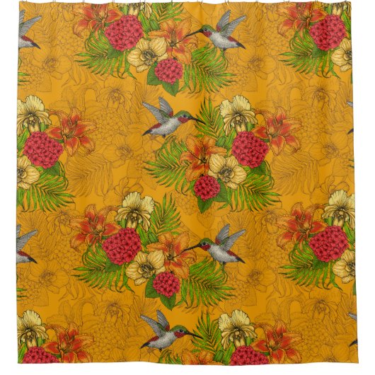 Tropenbuket und Kolibris 2 Duschvorhang (Vorderseite)