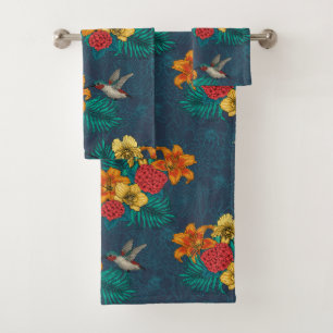 Tropenbuket und Kolibris Badhandtuch Set