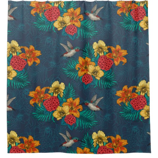 Tropenbuket und Kolibris Duschvorhang (Vorderseite)