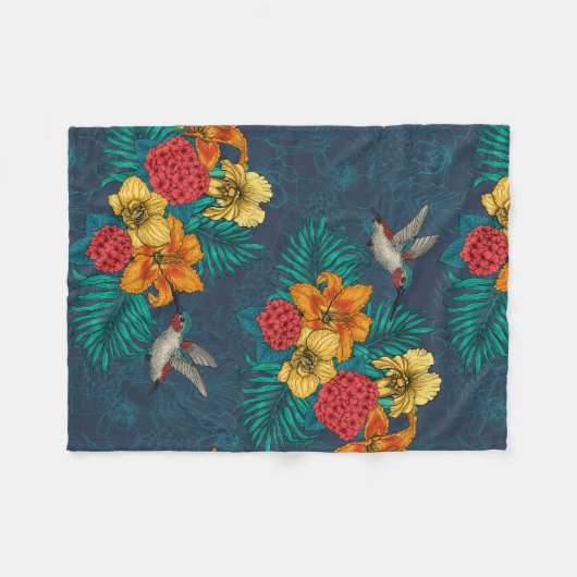 Tropenbuket und Kolibris Fleecedecke (Vorderseite (Horizontal))