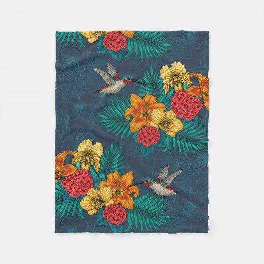 Tropenbuket und Kolibris Fleecedecke (Vorderseite)