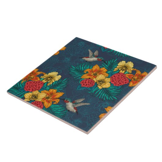 Tropenbuket und Kolibris Fliese (Seite)