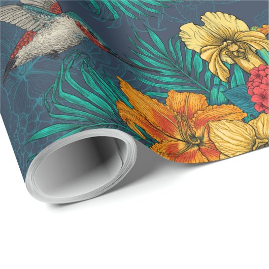 Tropenbuket und Kolibris Geschenkpapier (Rolleneckpunkt)