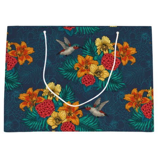 Tropenbuket und Kolibris Große Geschenktüte (Vorderseite)