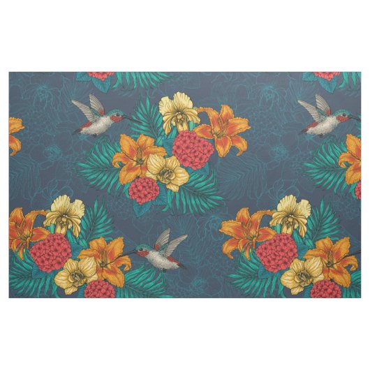 Tropenbuket und Kolibris Stoff (Fat Quarter (45,7 x 55,9 cm))