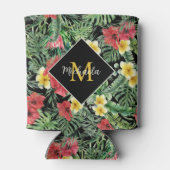 Tropenfarben-Floral-Monogramm Dosenkühler (Rückseite)