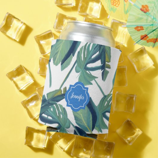 Tropenfarben-Palm-Blätter, Muster monogramm Dosenkühler (In Situ Sommer)