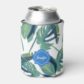 Tropenfarben-Palm-Blätter, Muster monogramm Dosenkühler (Kanne Vorderseite)