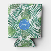 Tropenfarben-Palm-Blätter, Muster monogramm Dosenkühler (Vorderseite)