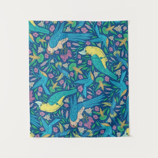 Tropenfarbene exotische Vögel und Blume Wandteppich (Vorderseite)