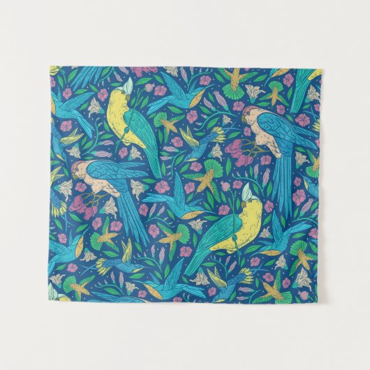 Tropenfarbene exotische Vögel und Blume Wandteppich (Vorderseite (Horizontal))