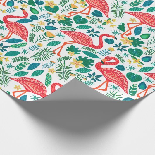 Tropenfarbene Flamingos-Blume Geschenkpapier (Ecke)