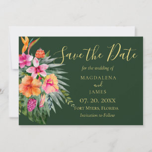 Tropenfarbene, rosafarbene Blume Save The Date