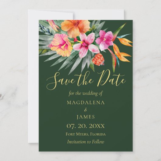 Tropenfarbene, rosafarbene Blume Save The Date (Vorderseite)