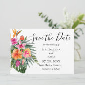 Tropenfarbene, rosafarbene Blume Save The Date (Stehend Vorderseite)
