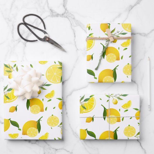 Tropenfarbene Zitrusfrüchte SOMMER Orangenlemon Sl Geschenkpapier Set (Vorderseite)