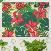 Tropenfarbener Dschungel Hibiskus rot und grün Geschirrtuch (Gefaltet)