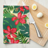 Tropenfarbener Dschungel Hibiskus rot und grün Geschirrtuch (Viertel Falte)