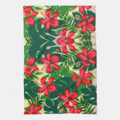 Tropenfarbener Dschungel Hibiskus rot und grün Geschirrtuch (Vertikal)