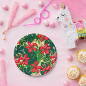 Tropenfarbener Dschungel Hibiskus rot und grün Pappteller (Party)