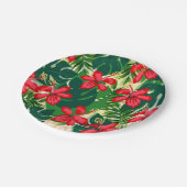 Tropenfarbener Dschungel Hibiskus rot und grün Pappteller (Schrägansicht)