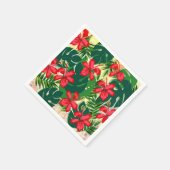 Tropenfarbener Dschungel Hibiskus rot und grün Serviette (Ecke)
