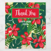 Tropenfarbener Dschungel Hibiskus rot und grün Weinetikett (Einzelnes Label)