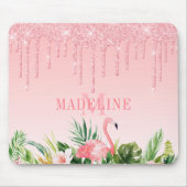 Tropenfarbener Glitzer mit blutrosa Monogramm Mousepad (Vorne)