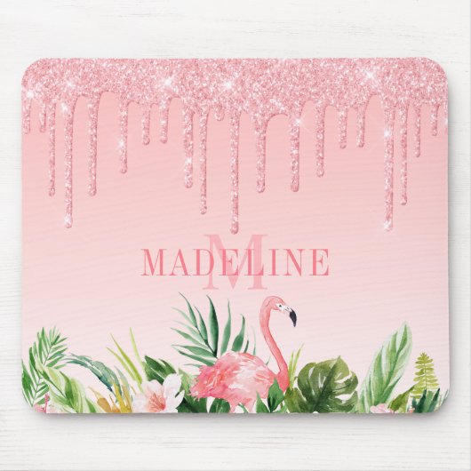 Tropenfarbener Glitzer mit blutrosa Monogramm Mousepad (Vorne)