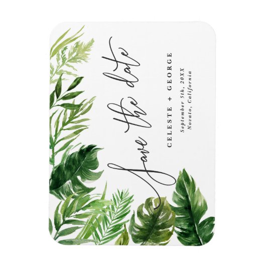 Tropenfarbenes Blattblumen Save the Date Magnet (Vertikal)