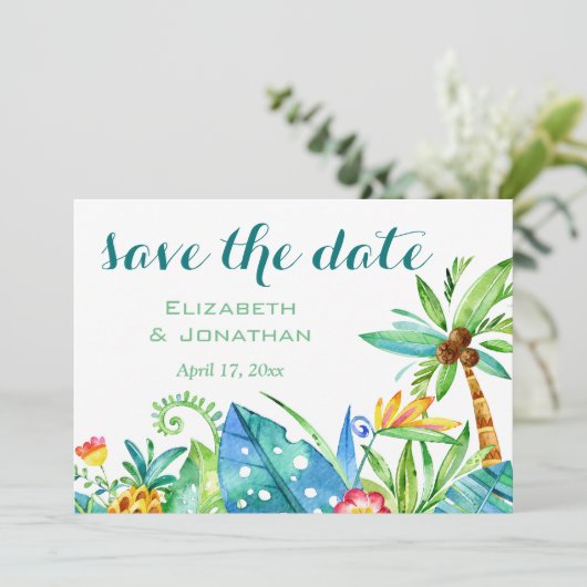 Tropenfarbenes Foto Save the Date Einladung (Stehend Vorderseite)
