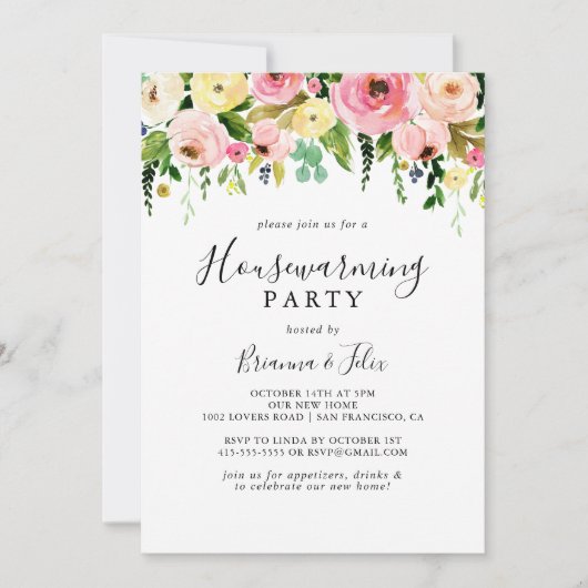 Tropenfarbenes Party für Blumenhäuser Einladung (Vorderseite)