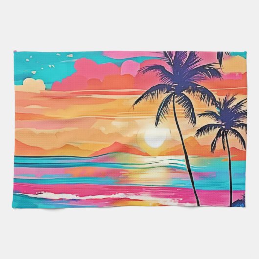 Tropenfarbenglanz - Sonnenuntergang Geschirrtuch (Horizontal)