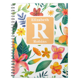 Tropenfarbige Blume personalisierte Monogramm Notizblock