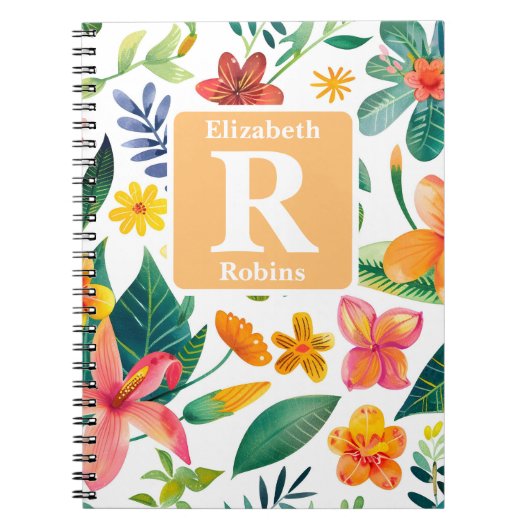 Tropenfarbige Blume personalisierte Monogramm Notizblock (Vorderseite)