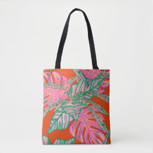 Tropenfeuer-Tasche aus Palmblättern und Coleus Tasche