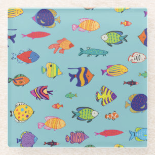 Tropenfische, Vintage Linienmuster Glasuntersetzer