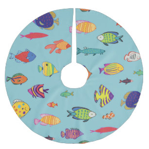 Tropenfische, Vintage Linienmuster Polyester Weihnachtsbaumdecke