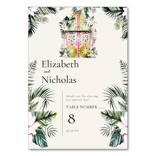 Tropenflora Marokkos | Hochzeitsfeier Tischnummer (Rückseite)